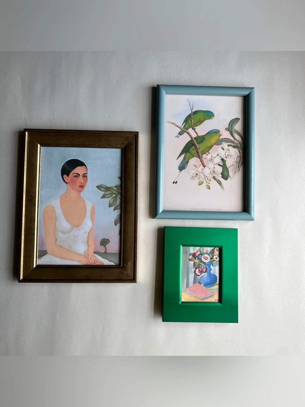 Vintage Picture Photo Frames w/ Fine Art Prints-Set of 3